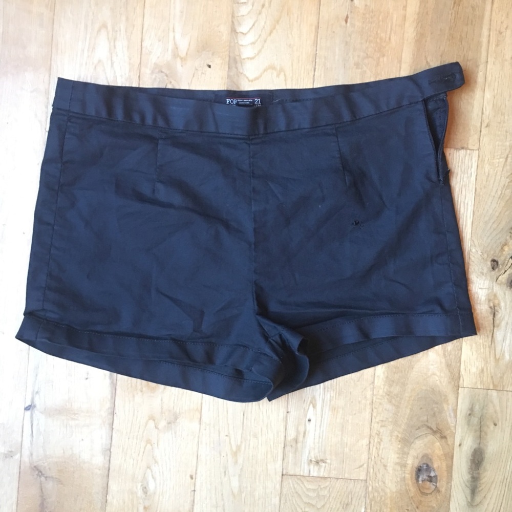 Black Denim “Leather Look” Hot Shorts